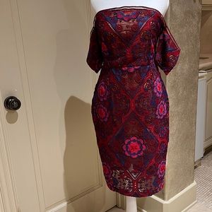 Much more flattering in person and on. Firm fitting shape flattering dress